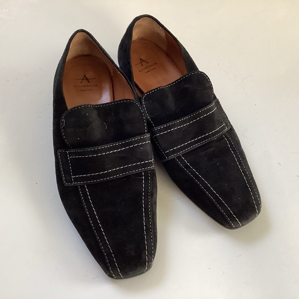 Aquatalia Loafers Women’s Carmeline Size 8 Shoes Black Stitches Slip On Italy